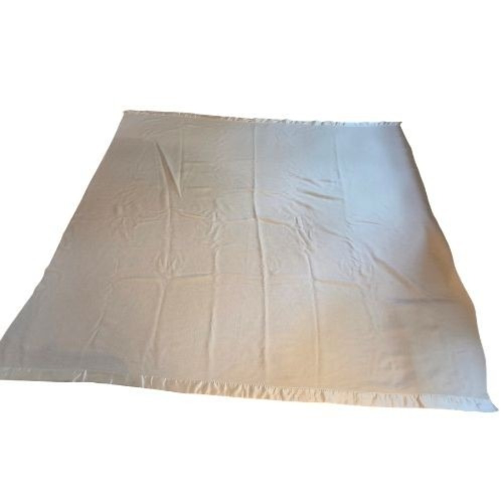 Vintage Cream Acrylic Thermal Blanket Satin Trim Binding Made in USA 96x86